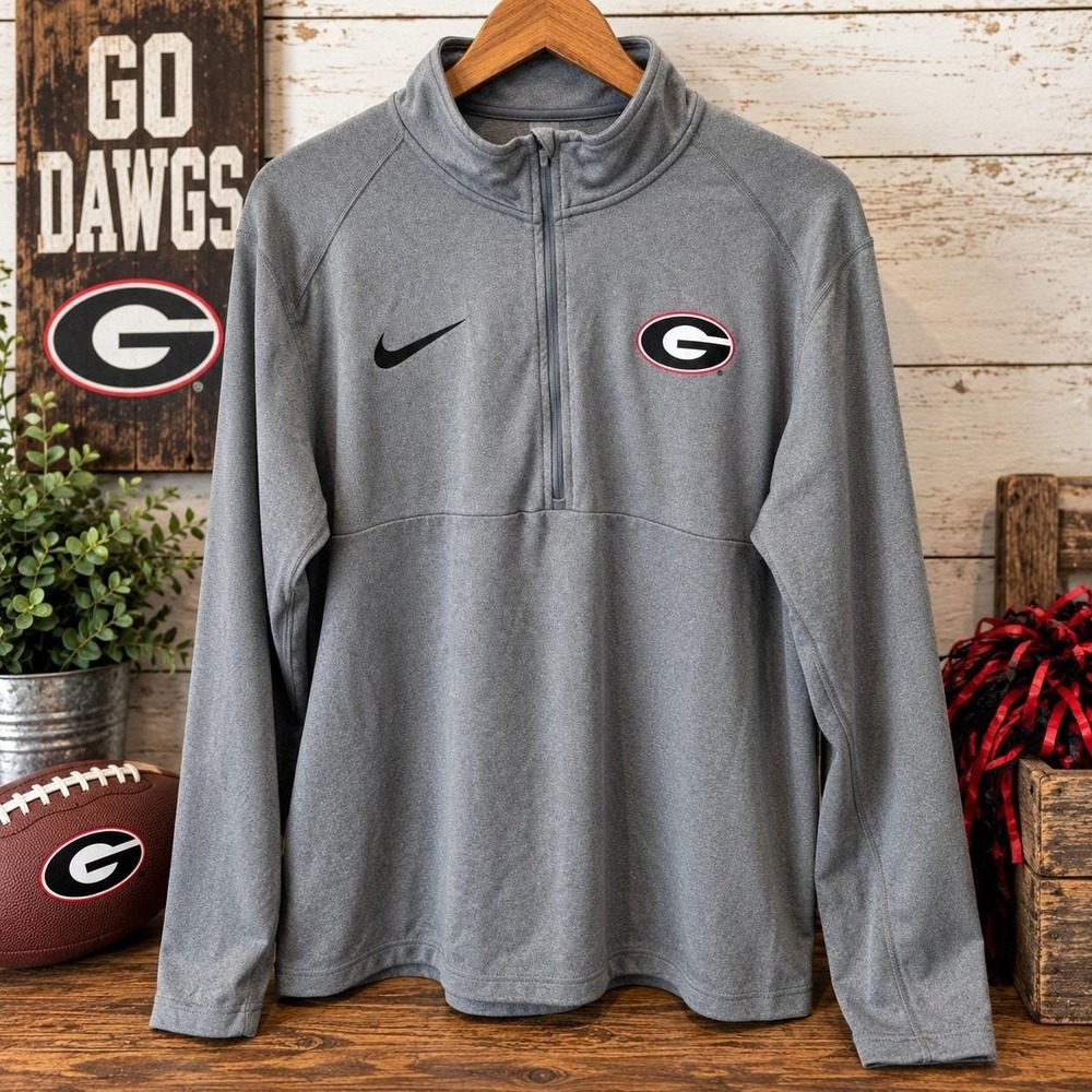 Team Issued Georgia Bulldogs Nike Quarter Zip Pullover Grey Mens Large